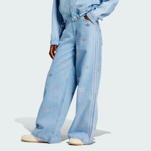 ADIDAS ORIGINAL Denim Rhinestone Pants with 3 strips - Light Blue- Size xl